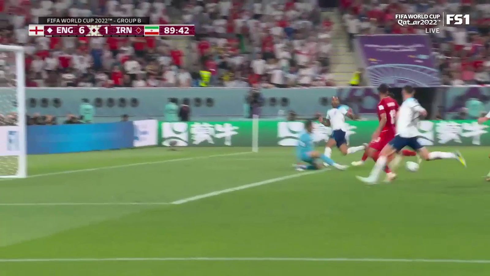 Englishman Jack Grealish scores a goal against Iran in the 89th minute