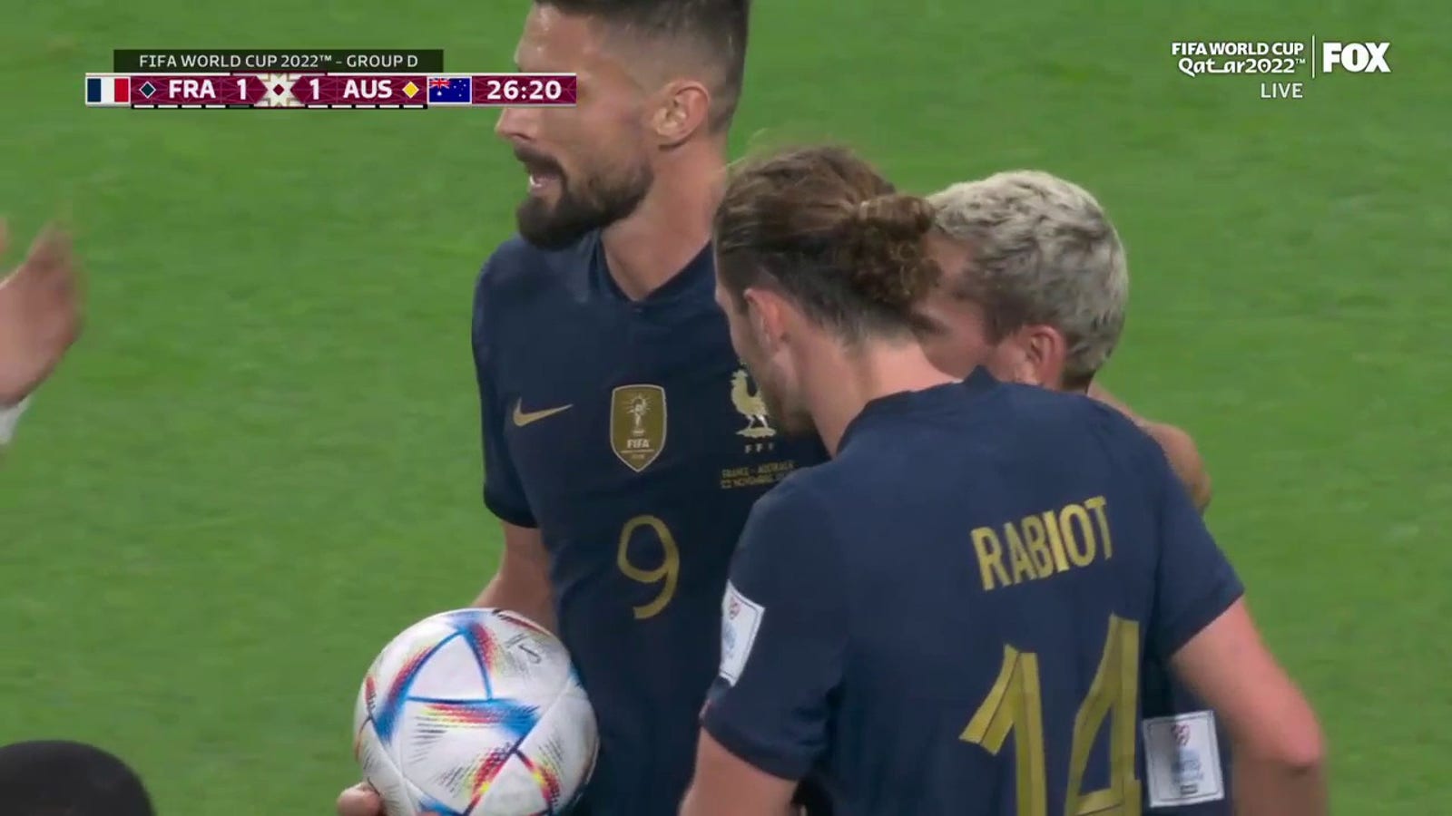 O francês Adrien Rabiot marcou.  27' contra a Austrália |  Copa do Mundo Fifa 2022