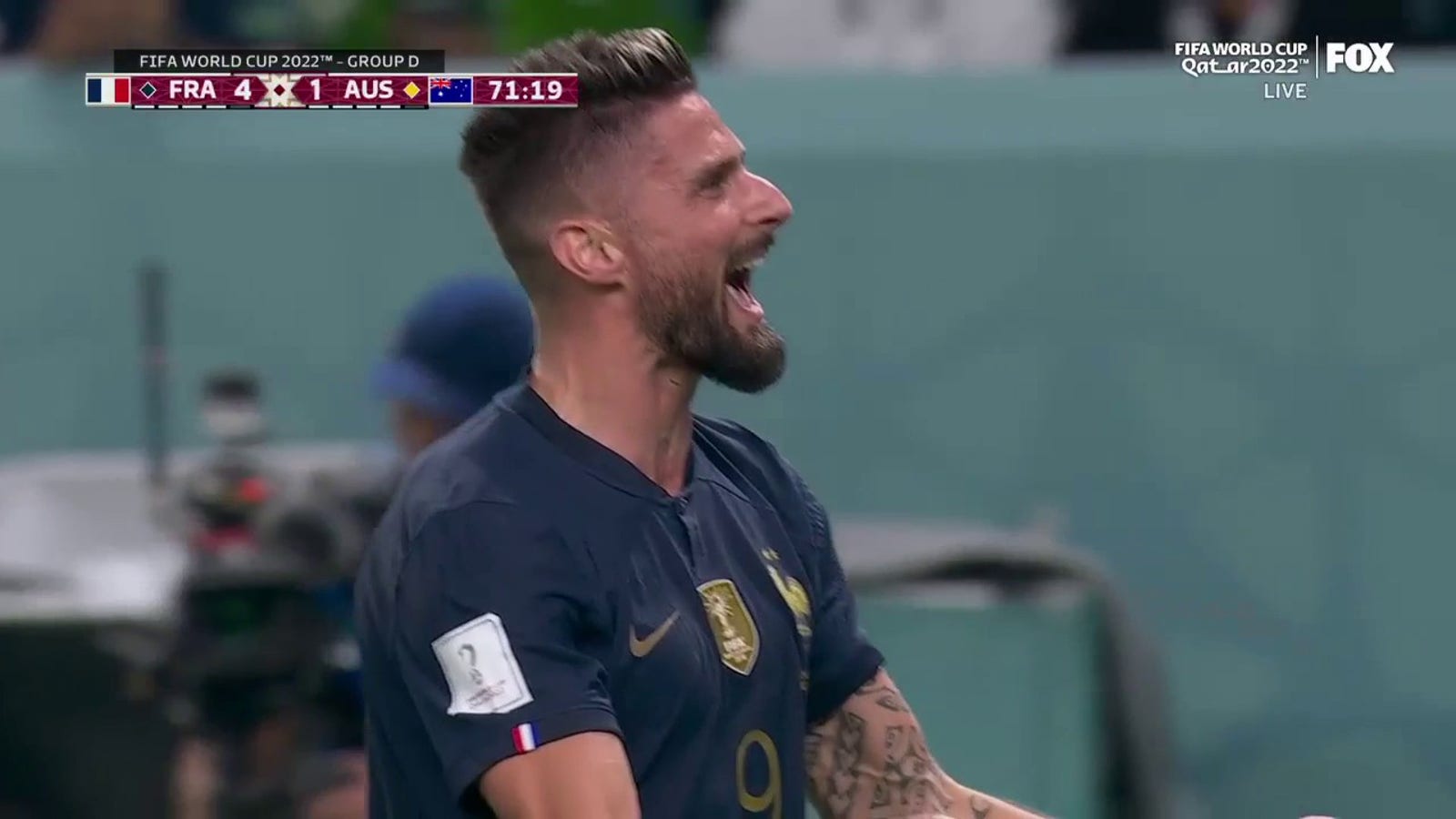 France's Olivier Giroud scores a goal against Australia in 71'