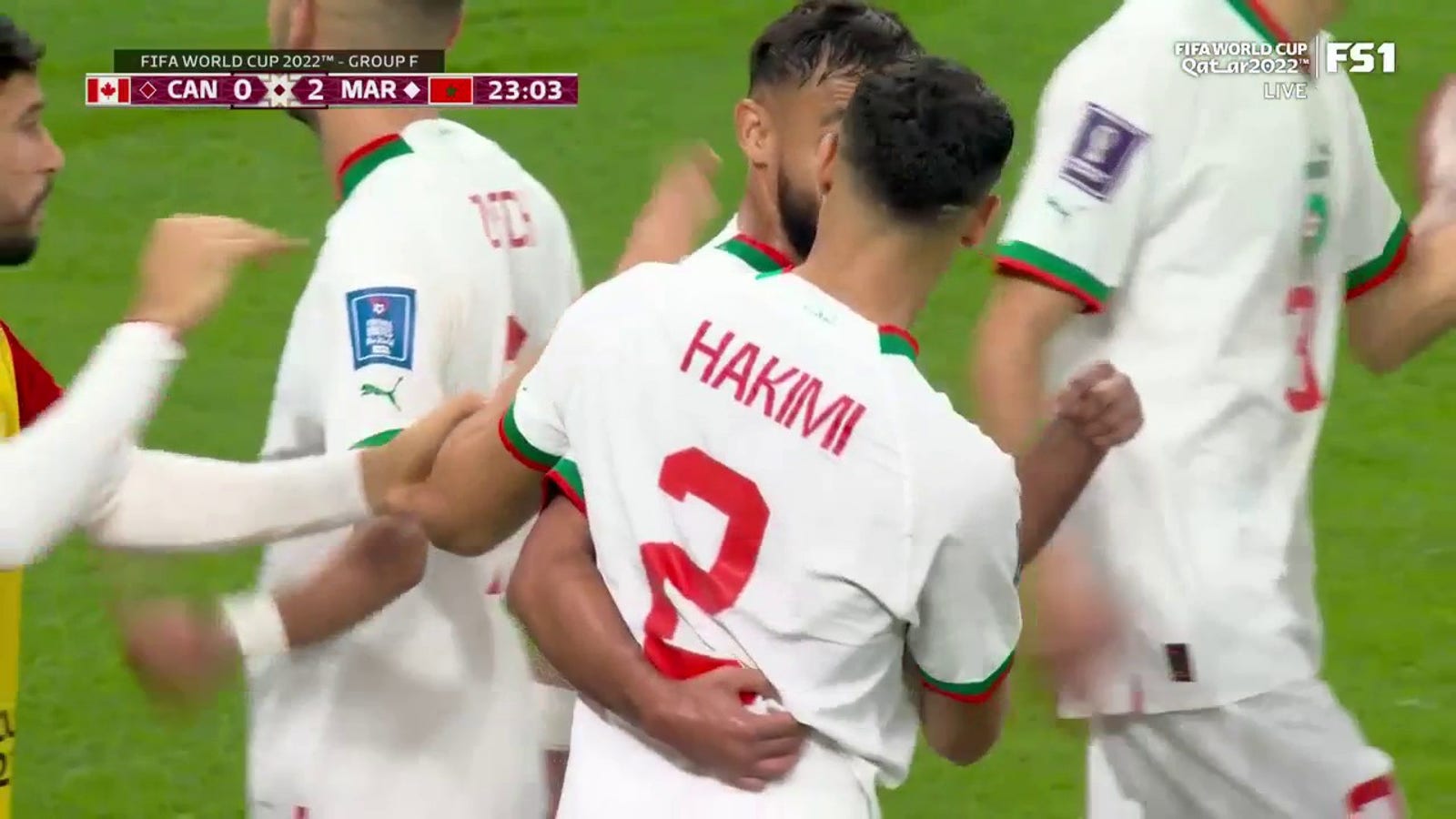 O marroquino Youssef En-Nesiri marca um gol contra o Canadá em 23 minutos