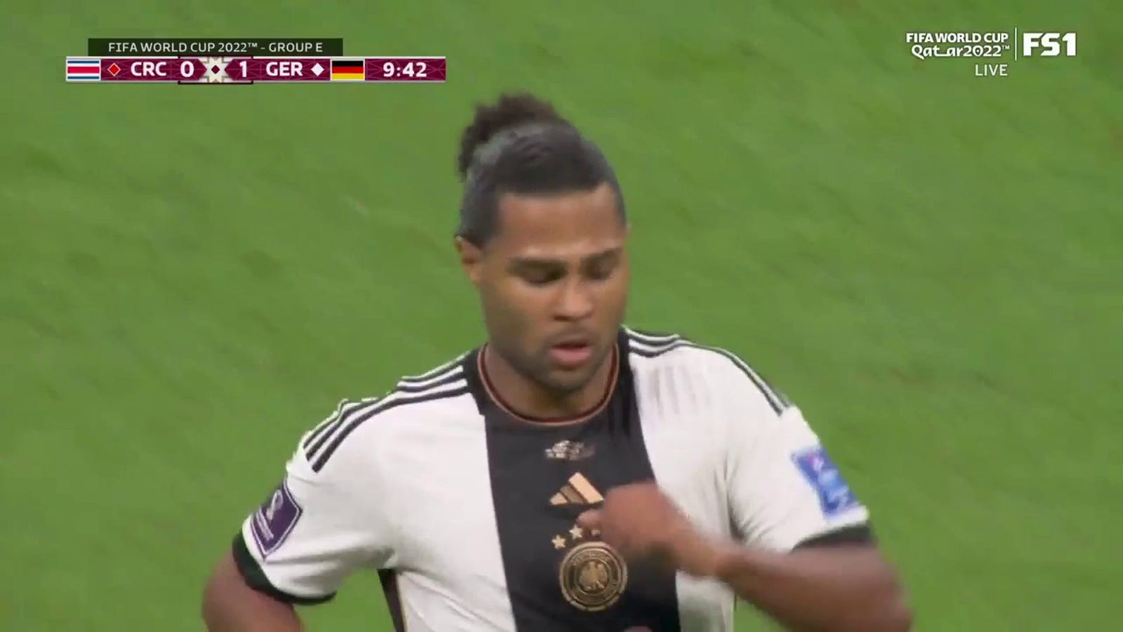 Serge Gnabry of Germany scores a goal against Costa Rica in 10 minutes