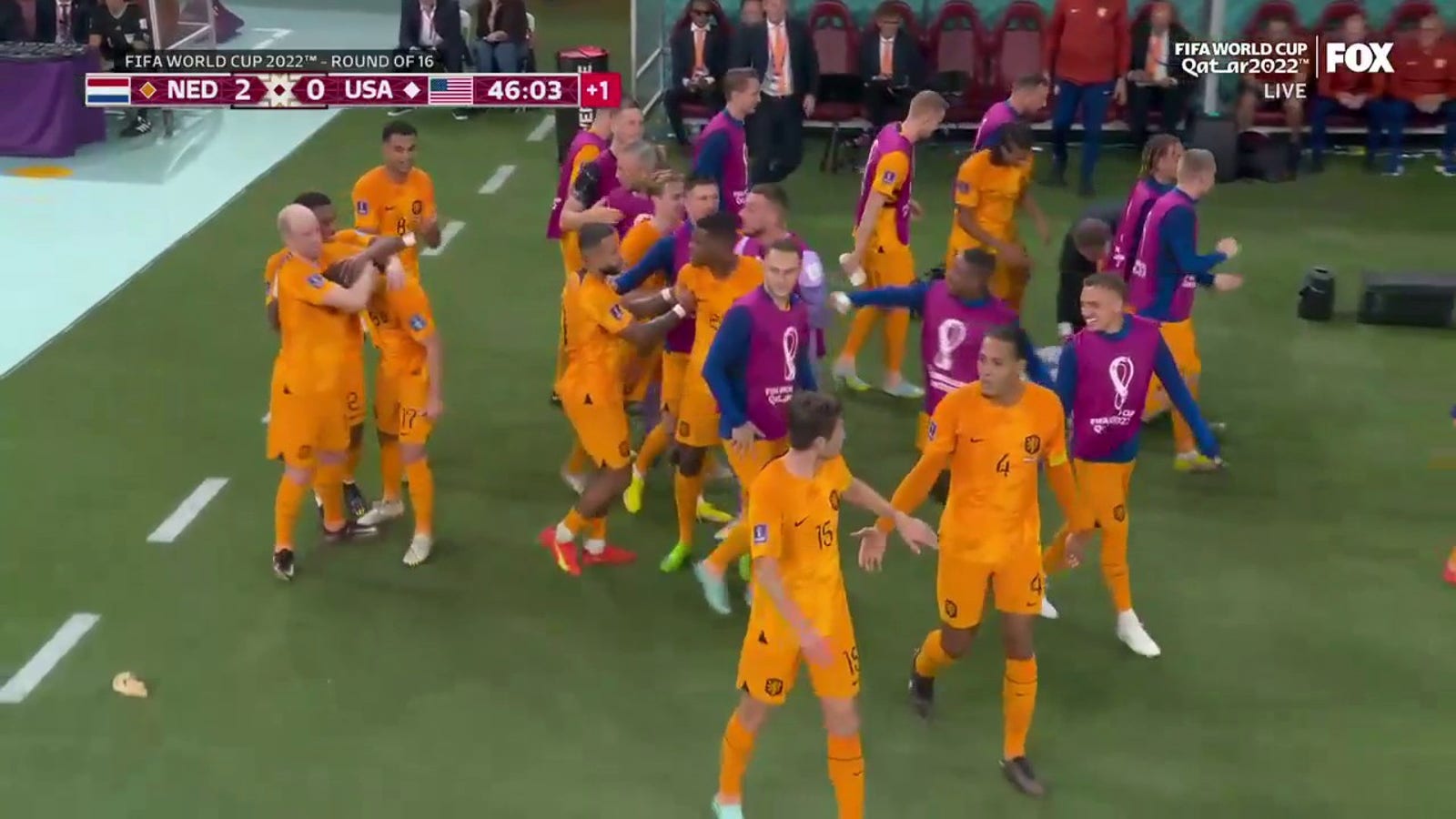 Netherlands's Daley Blind scores goal vs. USA in 45+1'