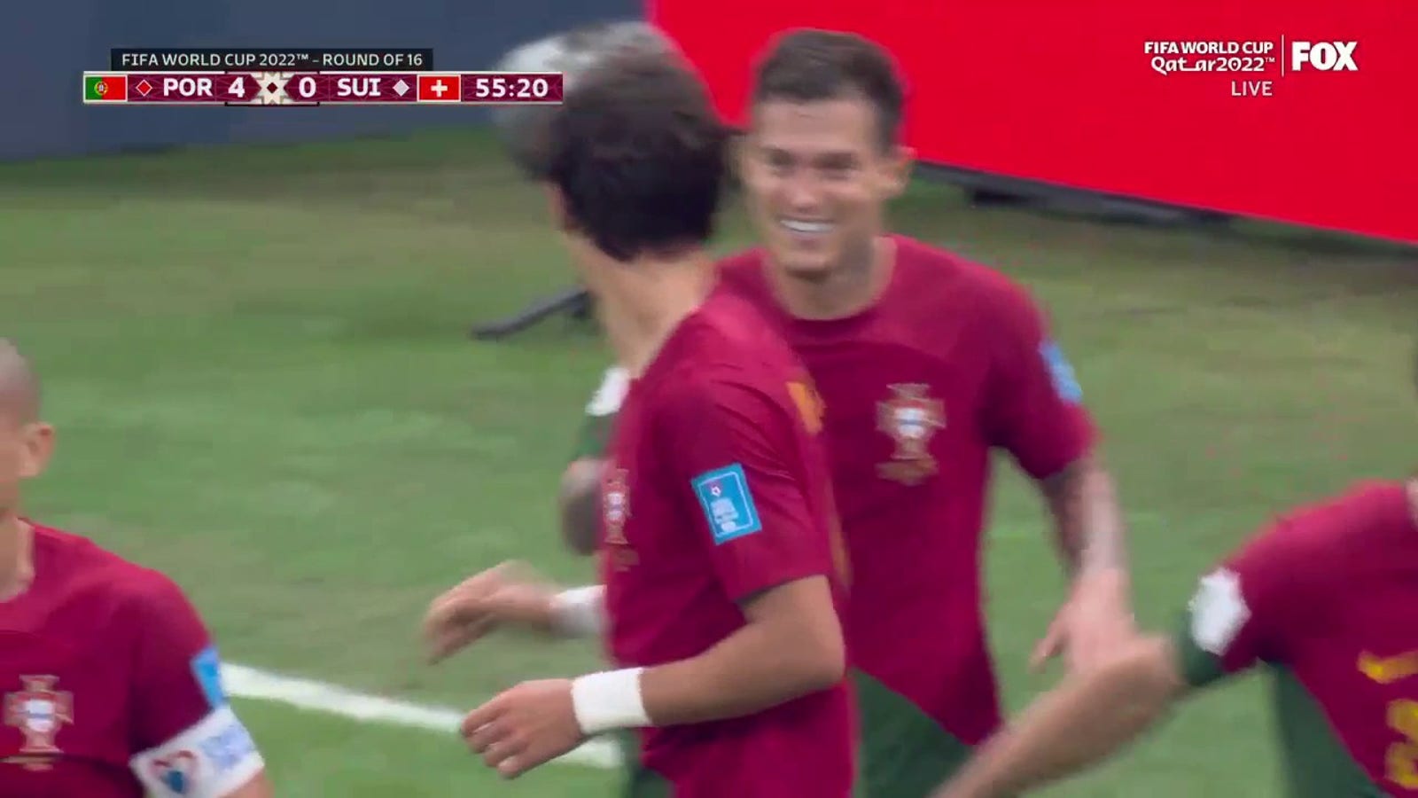 Portugal's Raphael Guerreiro scores a goal against Switzerland in the 55'
