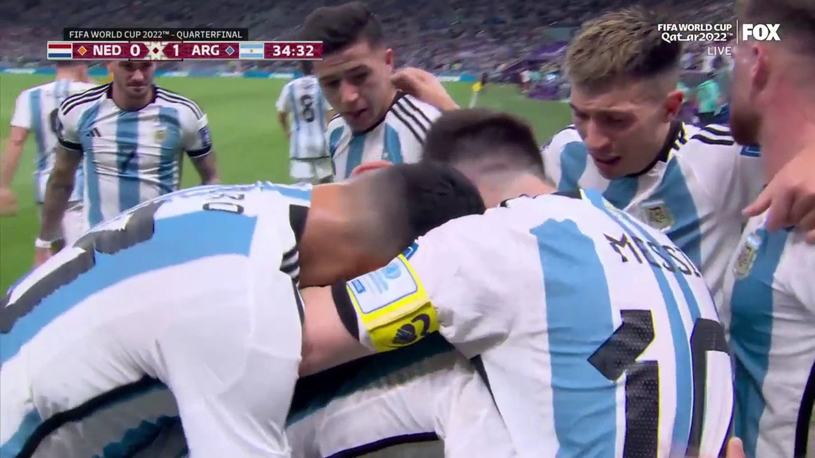 Argentina's Nahuel Molina scores in the 34th minute against the Netherlands