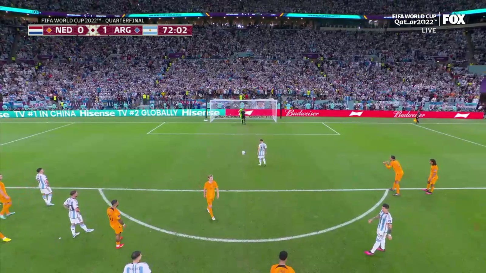Argentina's Lionel Messi scores in the 71st minute against the Netherlands