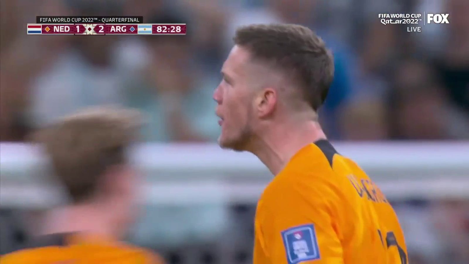 Netherlands' Wout Weghorst scores in the 83rd minute against Argentina