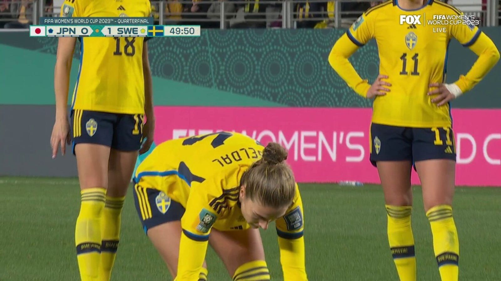 Sweden's Philippa Engeldahl scores a goal against Japan in the 51st minute