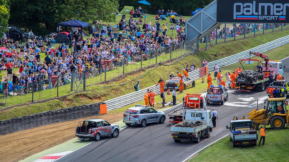 Driver walks away from wild NASCAR Euro Series wreck at Brands Hatch