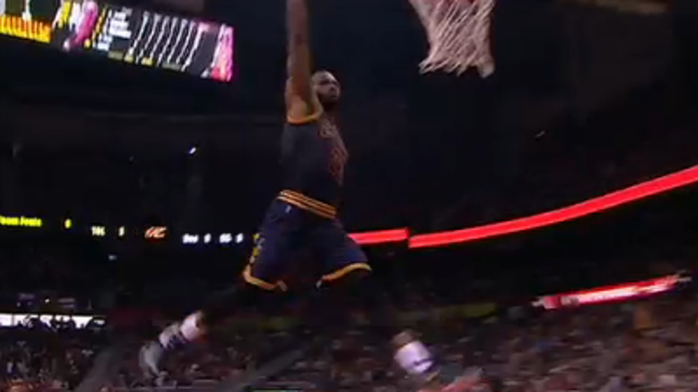 Watch LeBron strike Michael Jordan's most famous pose on fastbreak dunk
