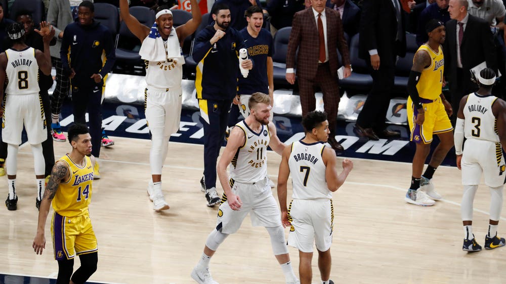 Pacers snap Lakers' 14-game road winning streak with 105-102 victory