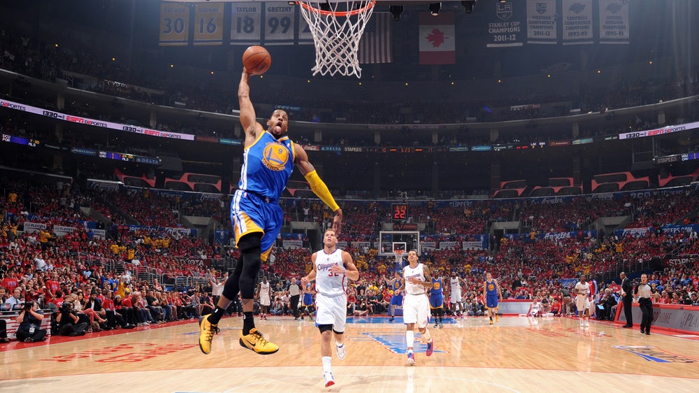 Andre Iguodala does the MJ shrug after hitting a clutch 3 vs. the Clippers