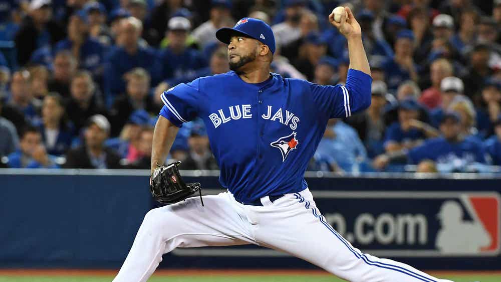 Blue Jays' Francisco Liriano leaves game after taking liner off neck