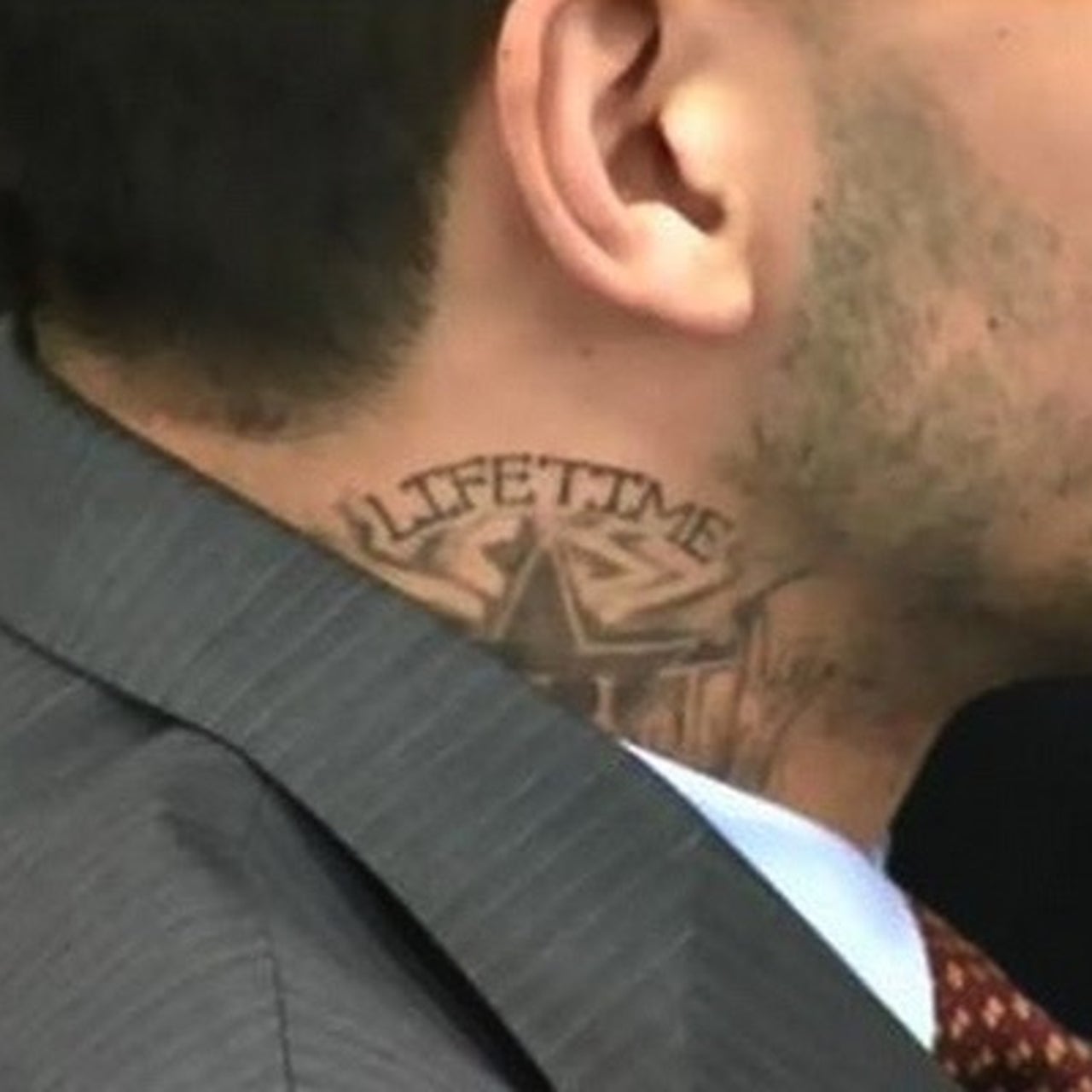 A tattoo is seen on the neck of Hoffenheims German defender David News  Photo  Getty Images