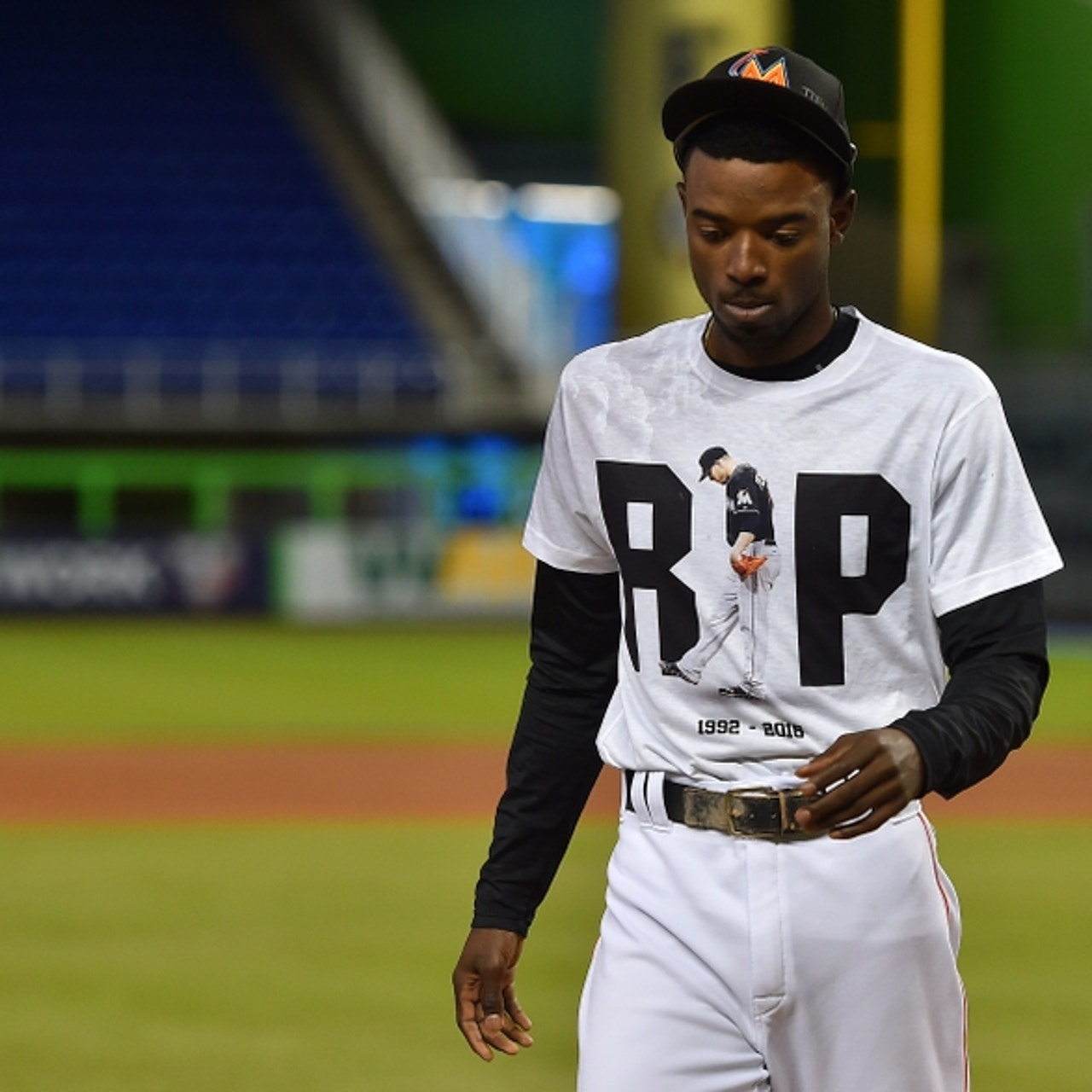 Dee Gordon wears Jose Fernandez's batting helmet, hits leadoff home run