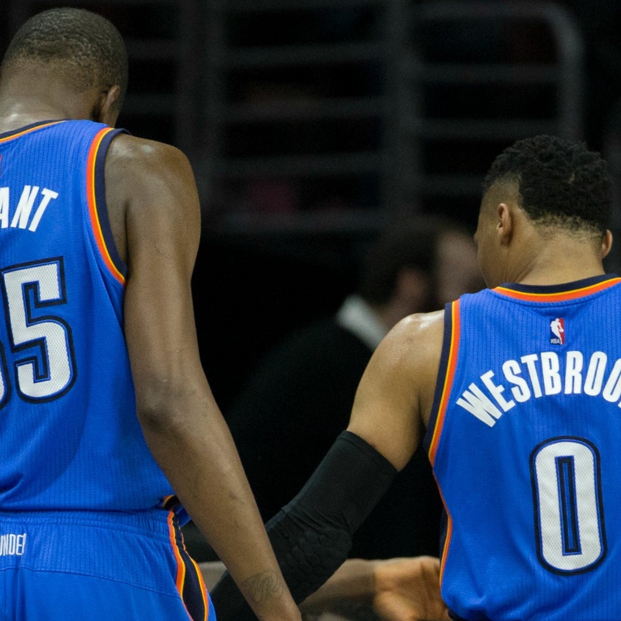 Kevin Durant and Russell Westbrook always stand together 