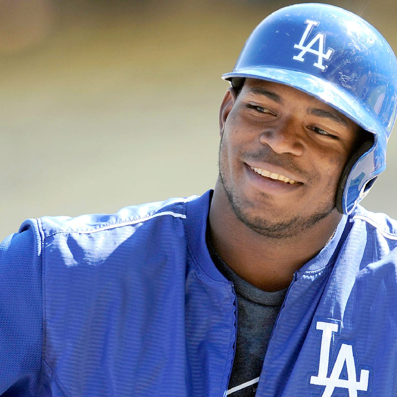 Dodgers' Yasiel Puig flies over Los Angeles in a helicopter