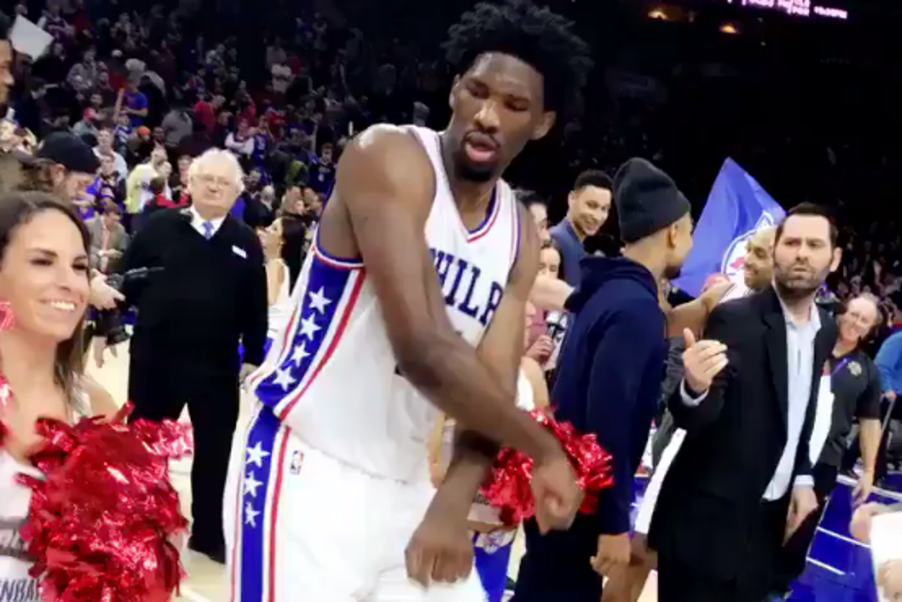 Watch Joel Embiid celebrate with 76ers cheerleaders ...