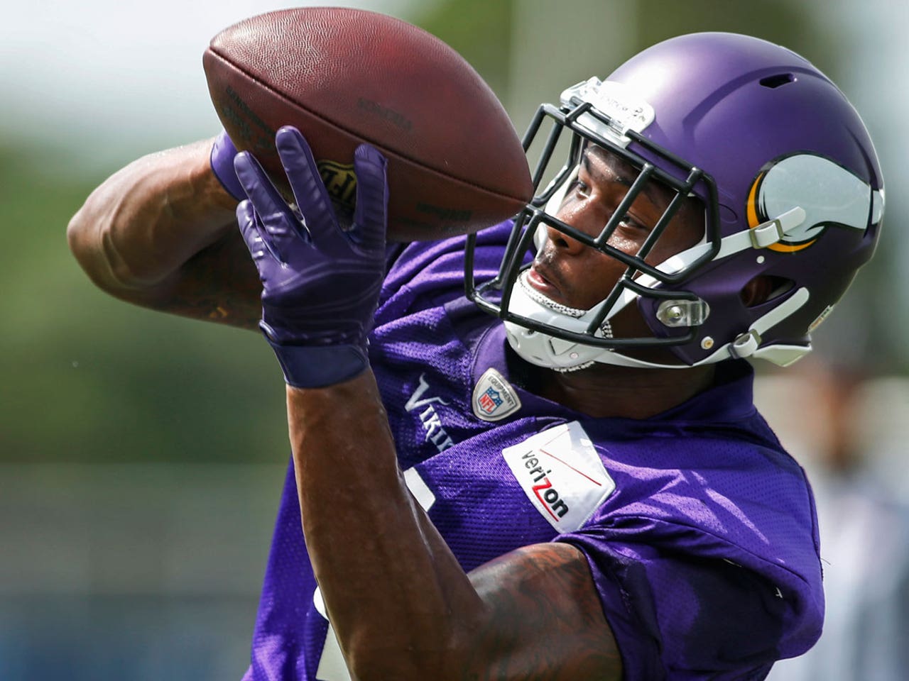 Minnesota Vikings' Stefon Diggs works out in Arizona Cardinals shirt