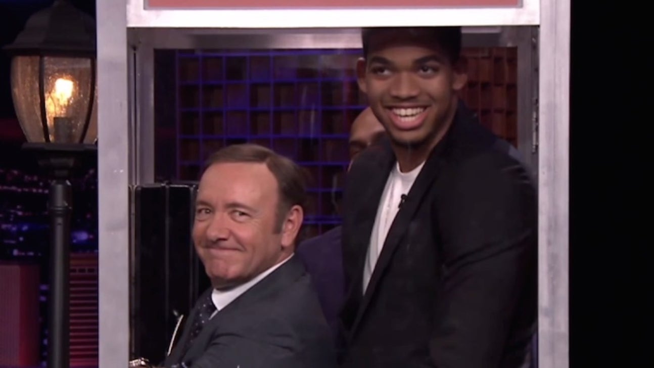 Karl-Anthony Towns, Kevin Spacey get cozy in phone booth
