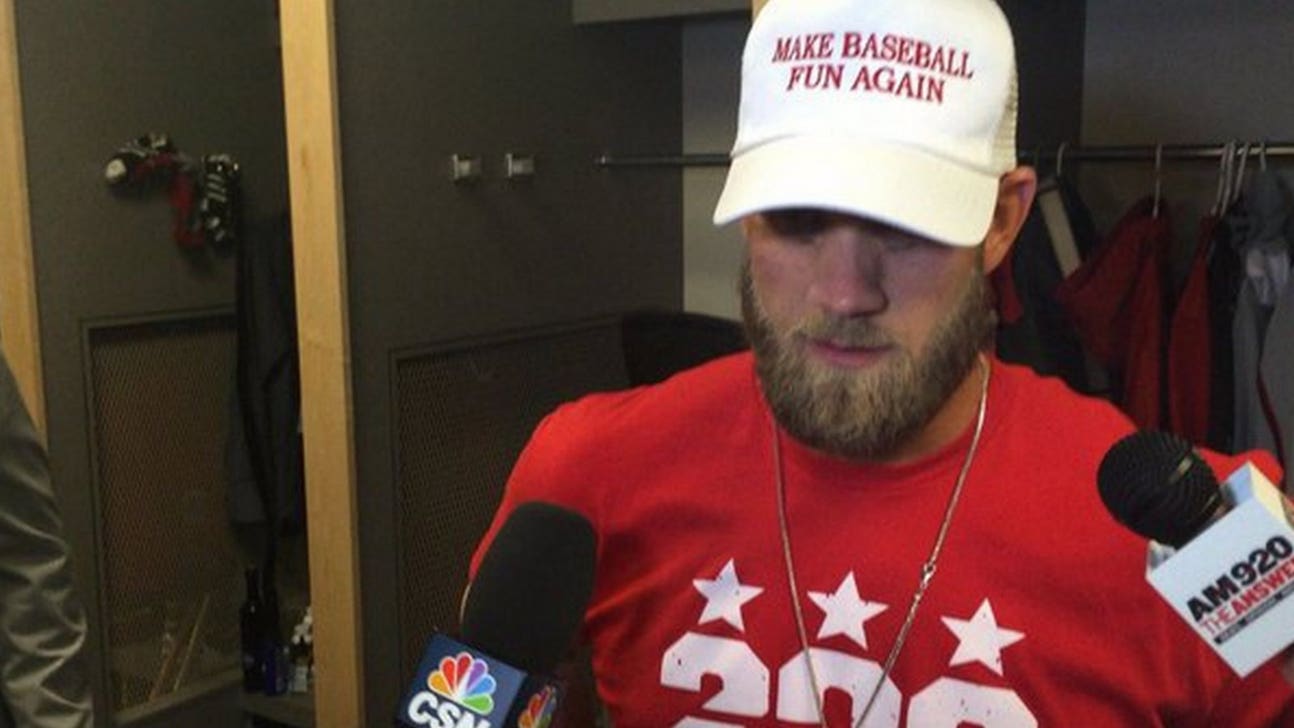 Bryce Harper sports 'Make Baseball Fun Again' hat