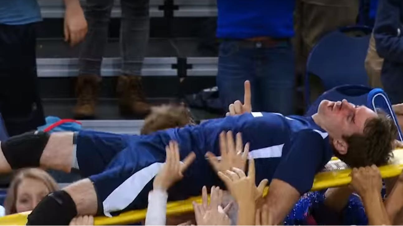 Fake volleyball player takes very real spikes to the face