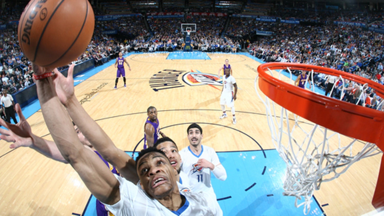 Durant leads Thunder past Lakers in Bryant's last road game