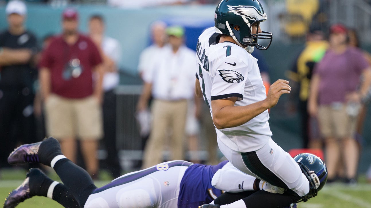 Eagles' Bradford survives illegal hit by Suggs in preseason debut