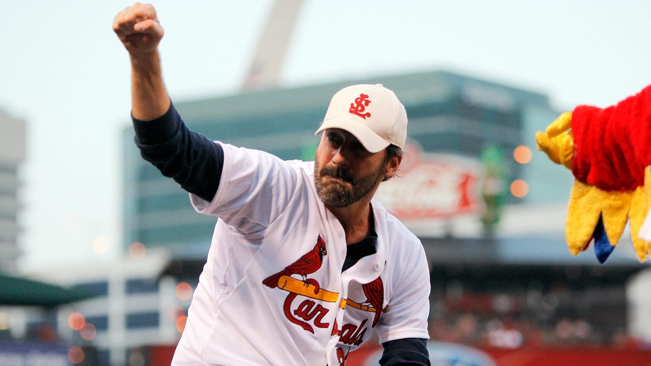 Jon Hamm wears the Cardinals' logo with pride as lifelong fan