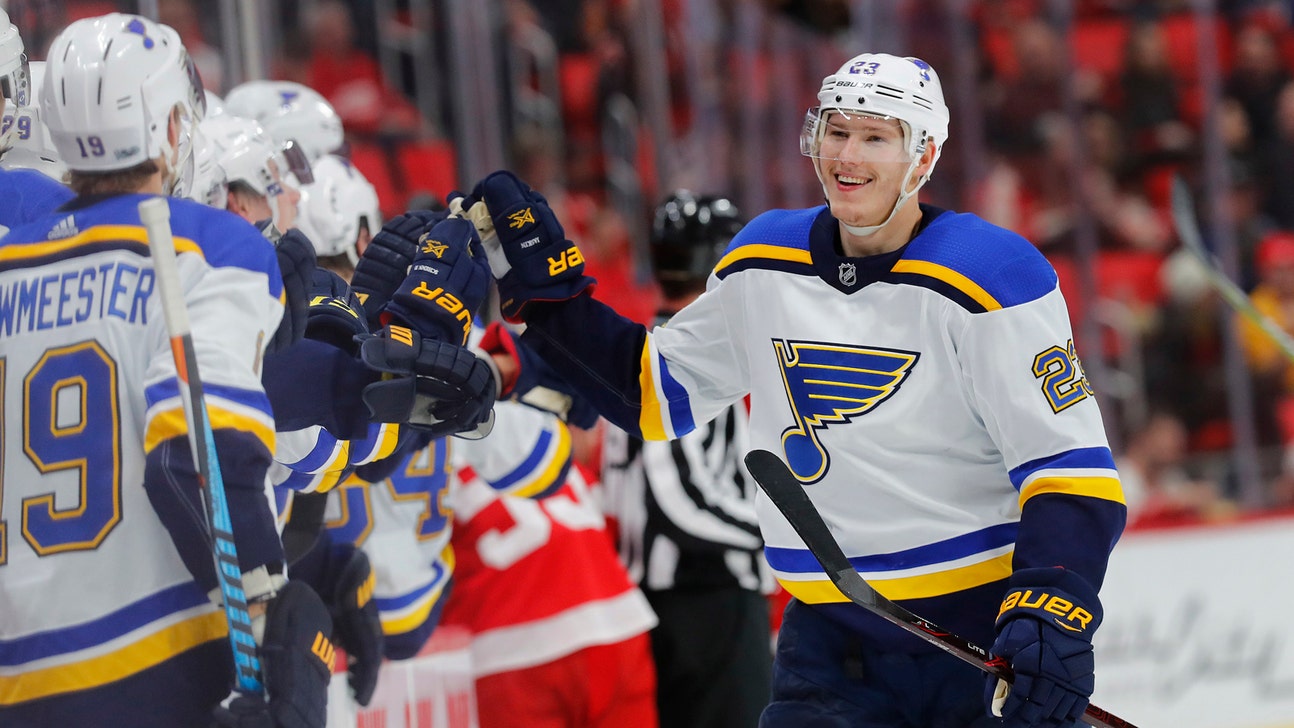 Blues' scoring attack flourishes in 6-1 victory over Red Wings