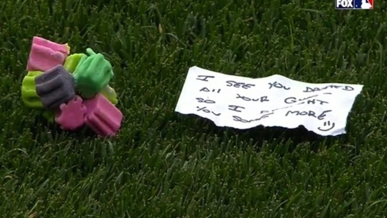 Carlos Gomez leaves gum, note in OF for Billy Hamilton