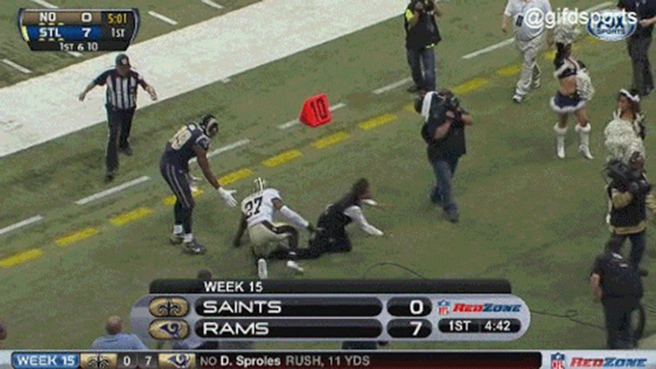 Ouch! Woman gets run over on NFL sideline