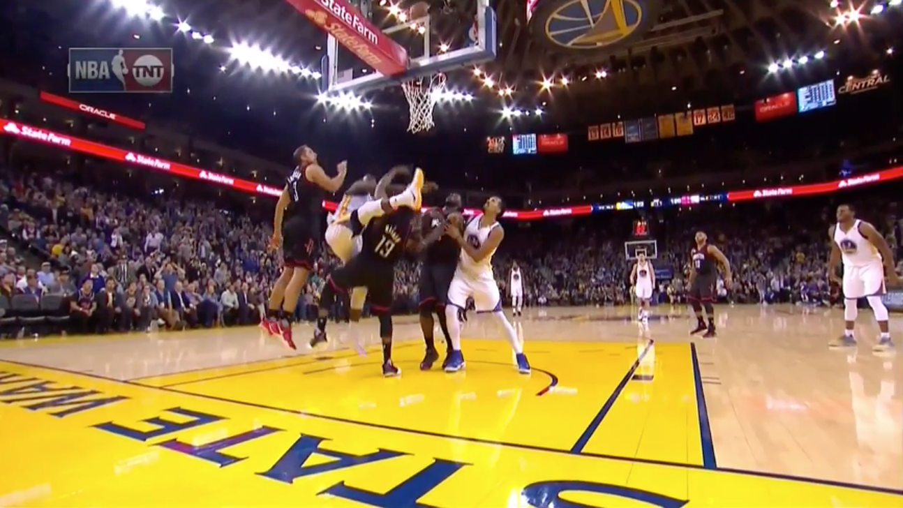 Draymond Green kicks James Harden in the face, earns Flagrant 1 foul