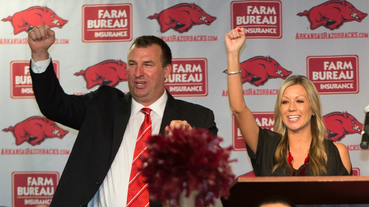 Arkansas coach Bret Bielema claimed he was a history professor when he first met his wife