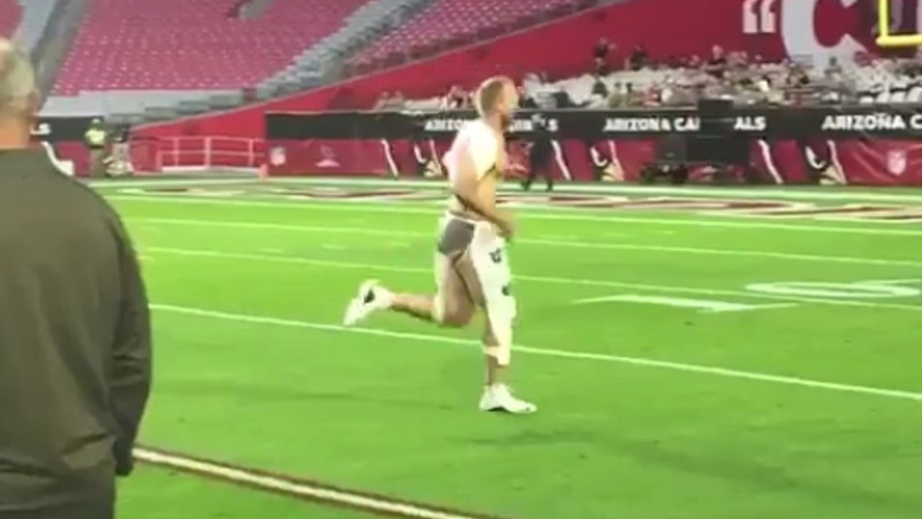 Cards' Barkley runs onto field in underwear, towel after lost bet