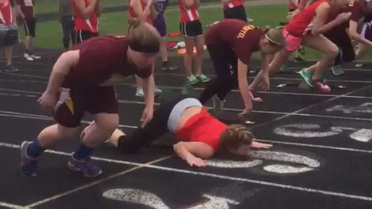 Eighth-grade girl helplessly faceplants twice at start of 100-meter dash