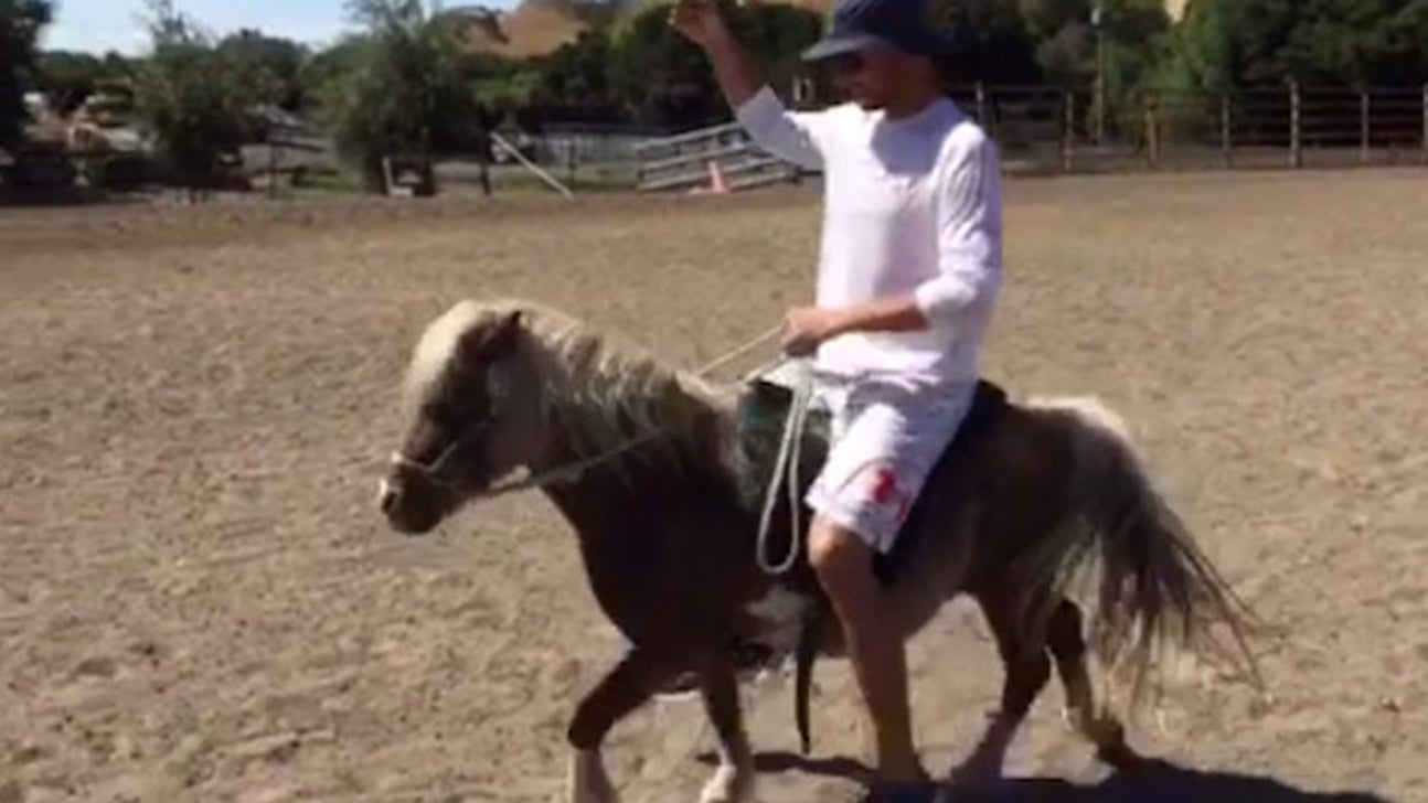 Stephen Curry rides a mini-horse