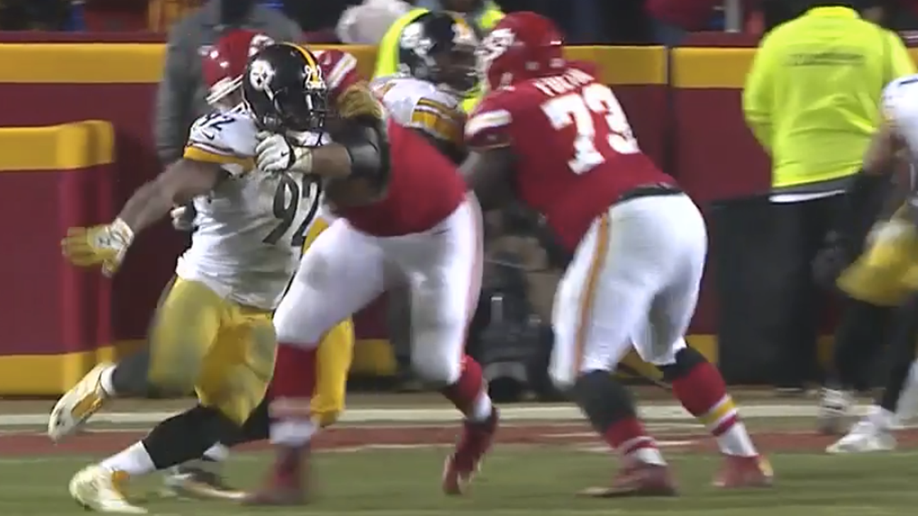 No. 1 pick Eric Fisher was destroyed by James Harrison and it cost the Chiefs their season