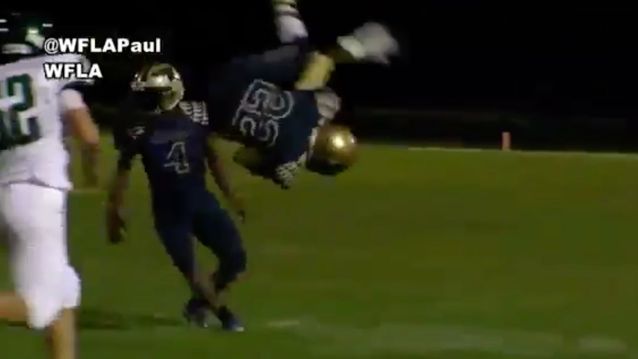 HS football player does 360 flip over defender, keeps running