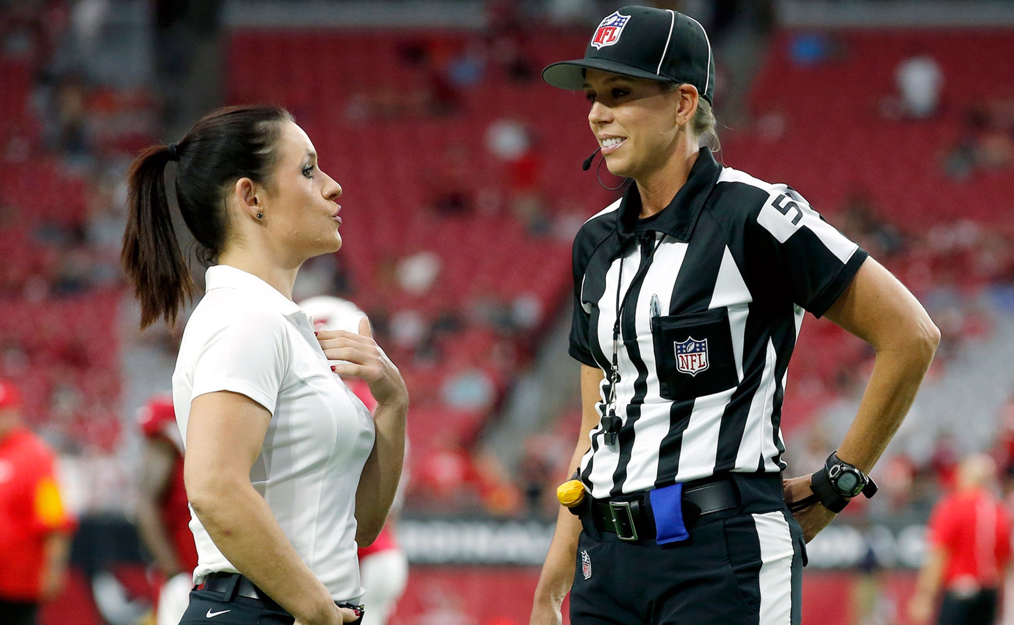 NFL S First Woman Ref Assistant Coach Meet Before Game FOX Sports   8a86abf2 081515 NFL Jen Welter Sarah Thomas LN PI 