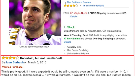 Check out Amazon reviews, descriptions for NFL quarterbacks