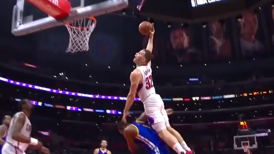 Watch Blake Griffin grab Kevon Looney's head and throw down a vicious slam dunk