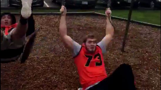 Oregon State lineman makes ill-fated attempt to use playground swing