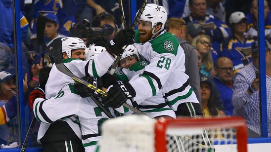 Stars bounce back from blowout loss to edge Blues in OT, tie series