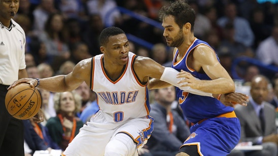 Westbrook's near triple-double not enough, Melo lifts Knicks at OKC