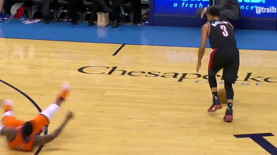 C.J. McCollum drops Victor Oladipo to the floor with a devastating step-back
