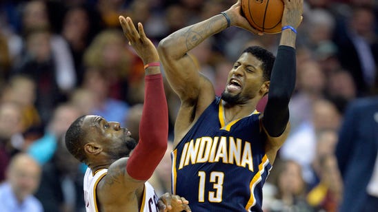 Watch a frustrated LeBron James give up on this Paul George dunk