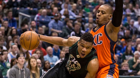 Watch the Greek Freak side-step and then hammer on Serge Ibaka