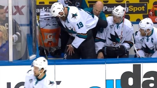 Puck gets lost in Sharks center Joe Thornton's pants