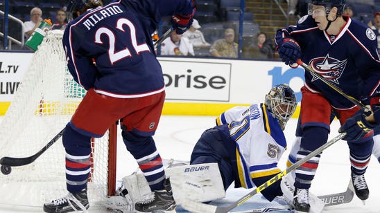 Blues goalies post combined shutout in 5-0 win over Blue Jackets