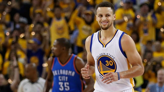 Steph Curry stares down Serge Ibaka in the middle of his 3-point barrage